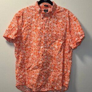 💛J. Crew Men’s Red/Orange Flex Washed Hawaiian Floral Button Shirt Size XL